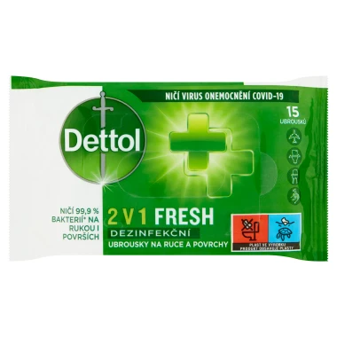 Dettol Fresh 2 v 1 Dezinfekční ubrousky na ruce a povrchy 15 ks