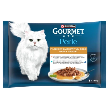 Gourmet Perle Gravy Delight kapsičky pro kočky losos, tuňák v omáčce 4 x 85g