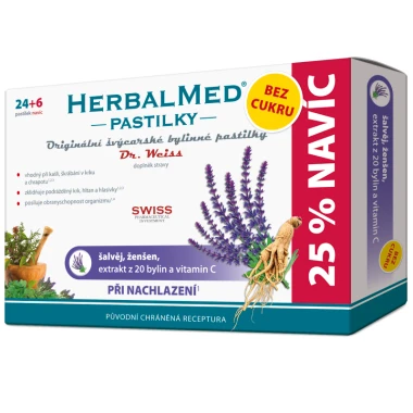 HerbalMed past. BEZ CUKRU Šalv+vitC 24+6