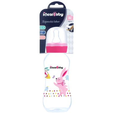 Ideal Baby Kojenecká láhev se silikonovou savičkou 3m+, vel. M, růžová/tmavě růžová 240 ml