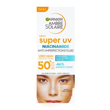 Garnier Ambre Solaire Super UV denní fluid proti nedokonalostem s Niacinamidem a SPF 50+ 40 ml