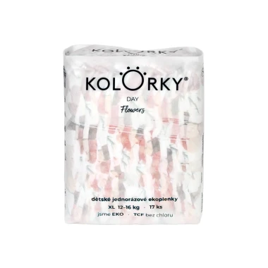 KOLORKY DAY  jednorázové eko plenky květy - XL (12-16 kg), 17 ks