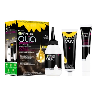 Garnier Olia permanentní barva na vlasy 4.0 Tmavě hnědá, 60+60+54ml
