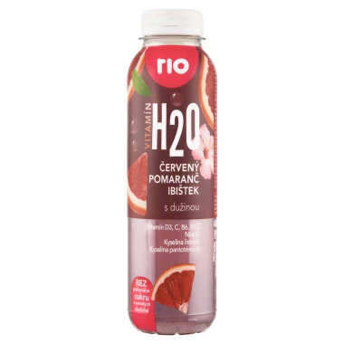 Rio H2O Nesycená pramenitá voda ochucená s ovocnými šťávami a dužninou s ibiškem a vitaminy 400ml