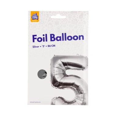 PD Party Fóliový balónek č. 5 stříbrná, 86 cm