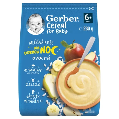GERBER Cereal mléčná kaše ovocná Dobrou noc 230g
