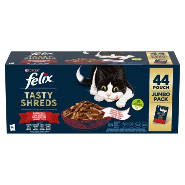Felix Tasty Shreds kapsičky pro kočky hovězí, kuře, kachna, krůta ve šťávě 44 x 80g
