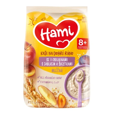 HAMI Mléčná kaše se 7 obilninami s jablkem a švestkami 210g