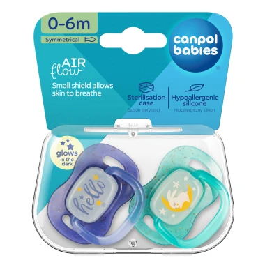 Canpol Babies Dudlík svítící silikonový symetrický NIGHTGLOW kluk 0-6m 2 ks