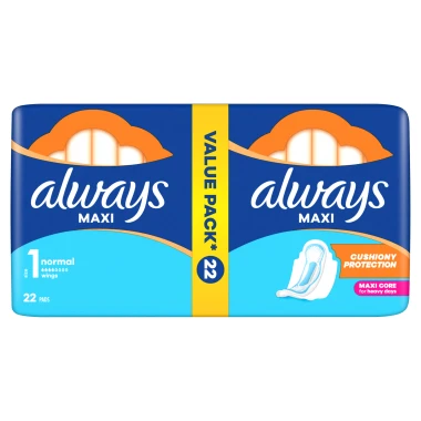 Always Maxi Normal Hygienické vložky s křidélky, velikost 1, 22 ks