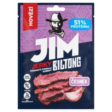 Jim Jerky Biltong sušené hovězí maso s příchutí česneku 20 g