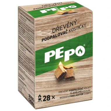 PE-PO dřevěný podpalovač kostičky 28 ks