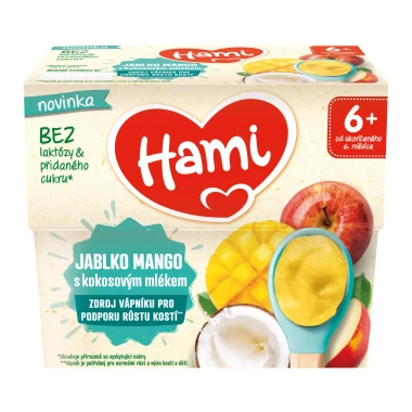 HAMI ovocný příkrm Jablko mango s kokosovým mlékem 4x95 g
