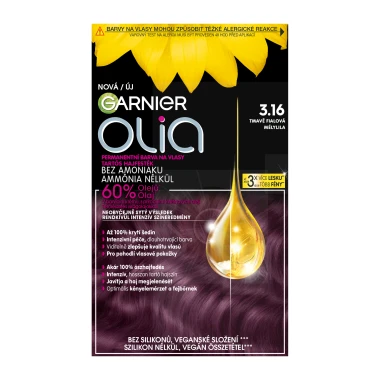 Garnier Olia Permanentní barva na vlasy 3.16 Tmavě fialová, 60+60+54ml