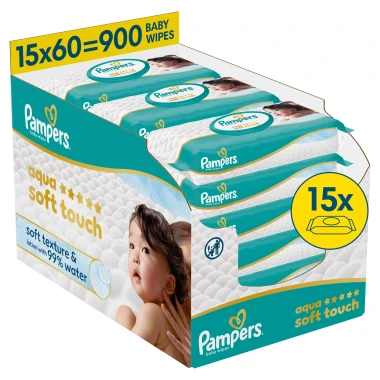 Pampers Aqua Soft Touch Dětské čisticí ubrousky 900 ks