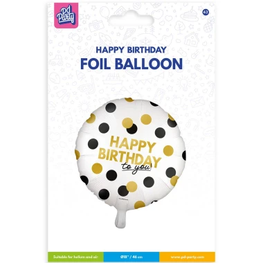 PD Fóliový balónek Happy Birthday puntík zlatý 46 cm