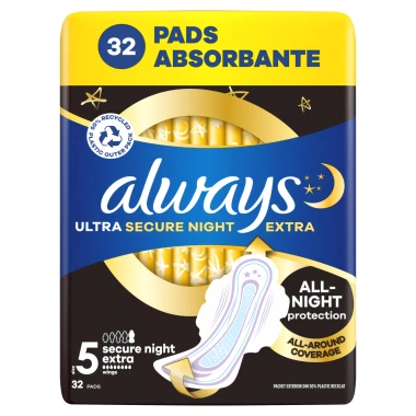 Always Ultra Secure Night Extra Hygienické vložky s křidélky, velikost 5, 32 ks