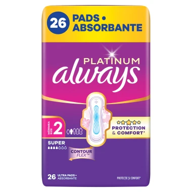 Always Platinum Super Hygienické vložky s křidélky, vel. 2, 26 ks