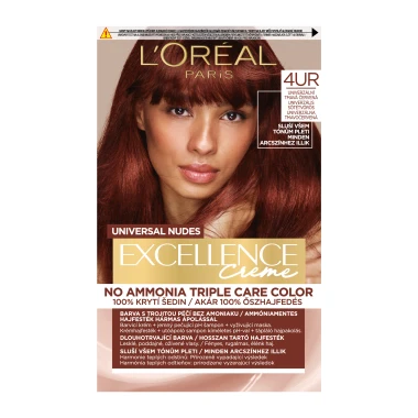 L'Oréal Paris Excellence Nudes Copper 4UR Univerzální tmavá červená, 72ml + 48ml + 12ml + 60ml