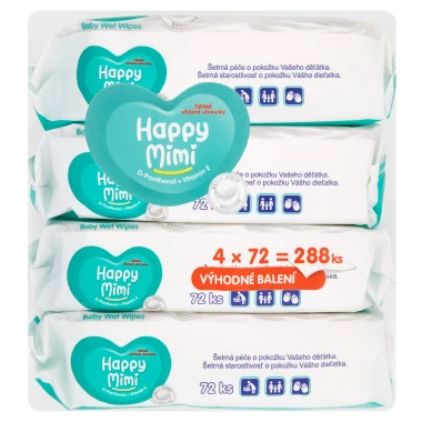 Happy Mimi Dětské vlhčené ubrousky 4 x 72 ks
