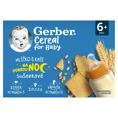 GERBER Cereal mlíčko s kaší sušenkové Na dobrou noc 2 x 200 ml