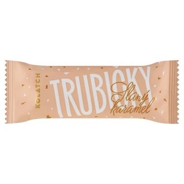 Kolatch Trubičky s náplní slaný karamel v bílé čokoládě s karamelem a lískovými ořechy 35g