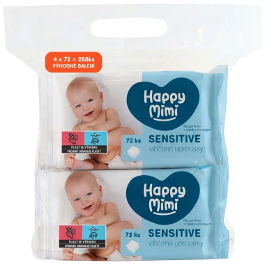 Happy Mimi Dětské vlhčené ubrousky Sensitive 4 x 72 ks