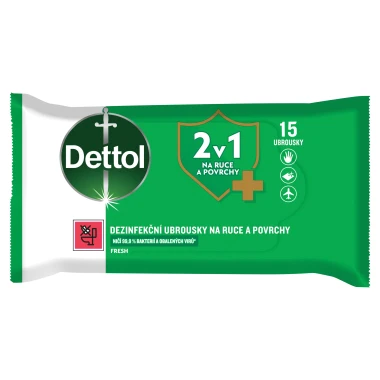 Dettol Fresh 2 v 1 dezinfekční ubrousky na ruce a povrchy 15 ks
