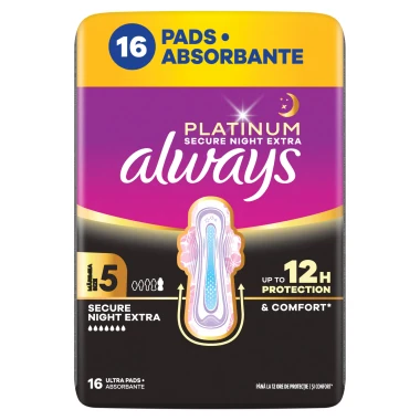 Always Platinum Secure Night Extra Vložky s křidélky, vel. 5, 16 ks