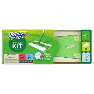 Swiffer Dry startovací sada: 1 mop, 8 prachovek a 3 vlhčené ubrousky