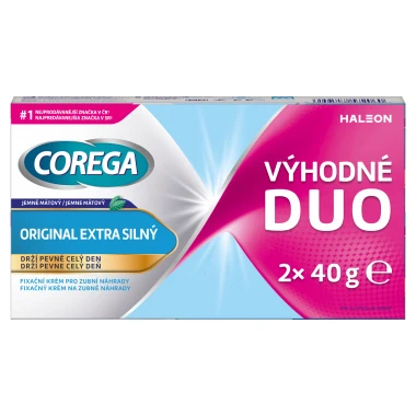 Corega jemně mátový original extra silný fixační krém pro zubní náhrady 2 x 40 g