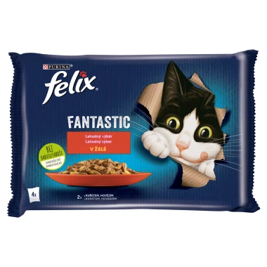 Felix Fantastic kapsičky pro kočky hovězí, kuře v želé 4 x 85g