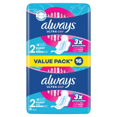 Always Ultra Day Super Hygienické vložky s křidélky, velikost 2, 16 ks