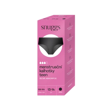 Snuggs Teen Menstruační kalhotky na silnou menstruaci černé 13-14 let