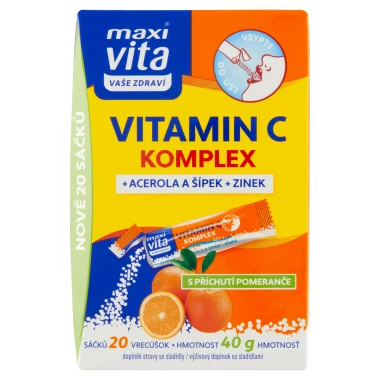 Maxi Vita Vaše Zdraví Vitamin C komplex + acerola a šípek + zinek s příchutí pomeranče 20 sáčků 40g