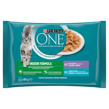 Purina ONE Indoor kapsičky pro kočky tuňák, telecí ve šťávě 4 x 85 g