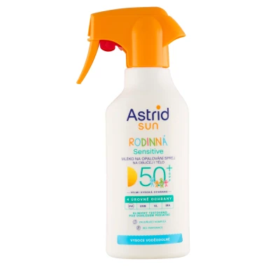 Astrid Sun Sensitive rodinné mléko na opalování ve spreji SP 50+ 270 ml