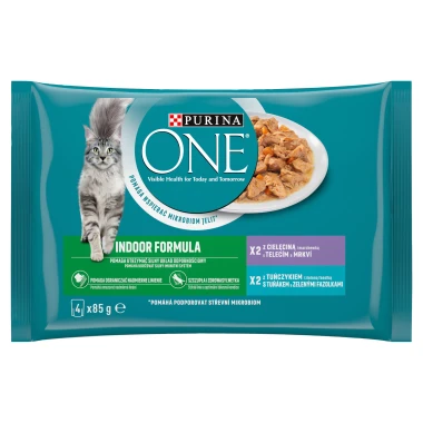 Purina ONE Indoor kapsičky pro kočky tuňák, telecí ve šťávě 4 x 85g