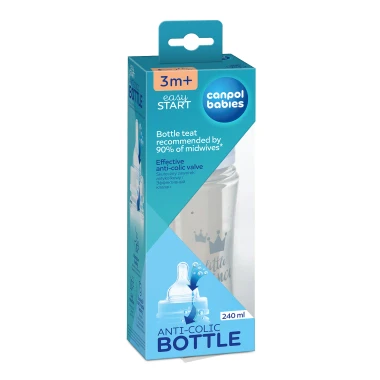 Canpol Babies Lahev se širokým hrdlem ROYAL BABY modrá 3m+ 240 ml