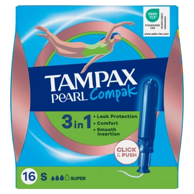 Tampax Compak Pearl Super Tampony s aplikátorem 16 ks