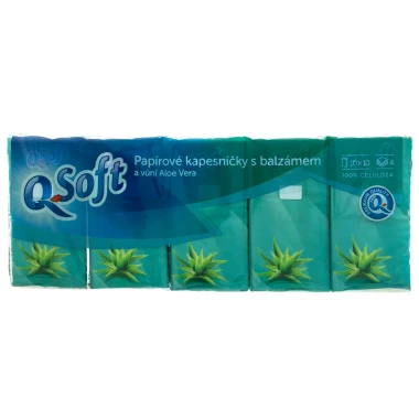 Q-Soft Papírové kapesníčky s balzámem a vůní Aloe Vera 4vrstvé 10 x 10 ks