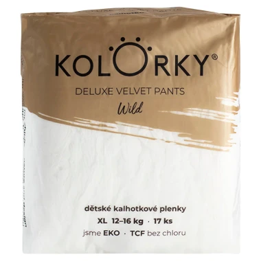 KOLORKY DELUXE VELVET PANTS jednorázové kalhotkové eko plenky wild - XL (12-16 kg), 17 ks