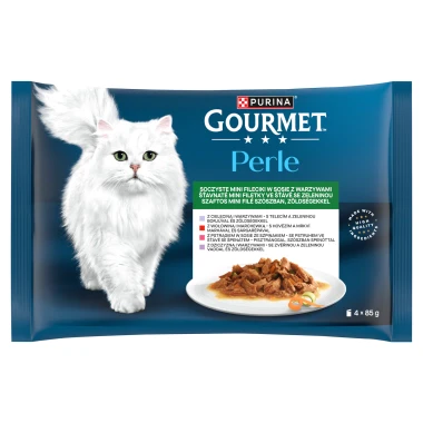 Gourmet Perle kapsičky pro kočky telecí, zvěřina, hovězí, pstruh ve šťávě 4 x 85g