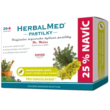 HerbalMed Pastilky Islandský lišejník + vitamin C 30 ks