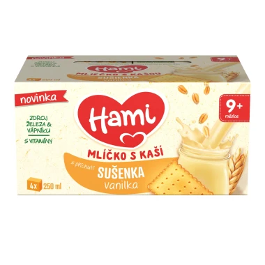 HAMI mlíčko s kaší s příchutí sušenka vanilka 4x250 ml