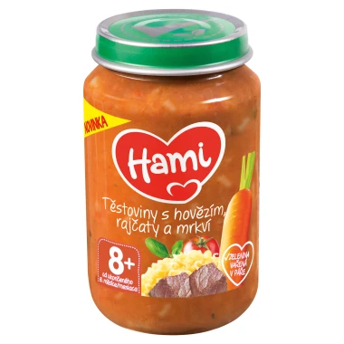 HAMI Masozeleninový příkrm Těstoviny s hovězím, rajčaty a mrkví 8+ 200 g