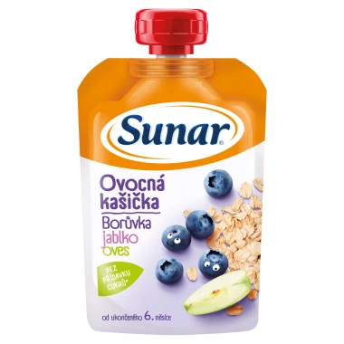 Sunar kašička ovocná kapsička borůvka, jablko, ovesné vločky 6m+, 120g