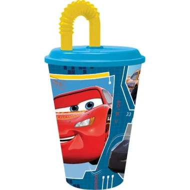 Store Line Kelímek s brčkem plastový auta disney, 430ml