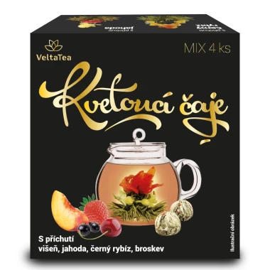 VeltaTea MYSTIFY Zelené kvetoucí čaje jahoda, černý rybíz, broskev, višeň