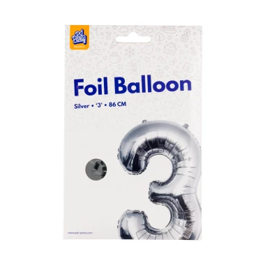 PD Party Fóliový balónek č. 3 stříbrná, 86 cm